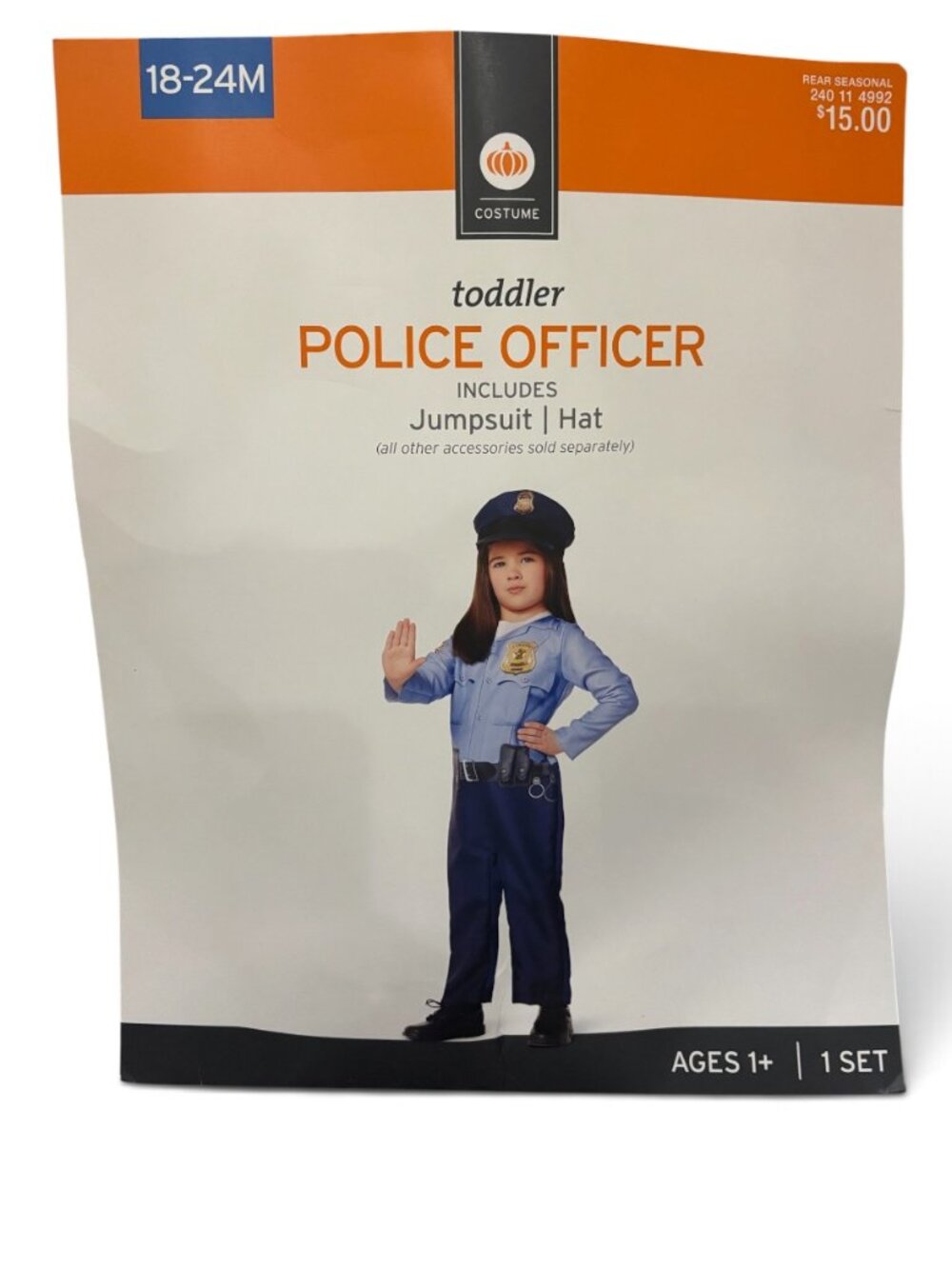 NWT Toddler Police Officer Halloween Costume Jumpsuit & Hat Blue Cop Dress-Up